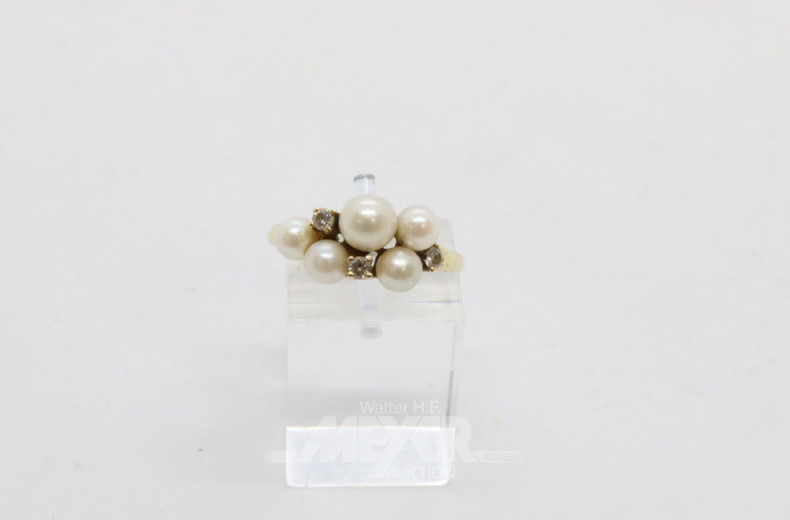 Damenring, 585er GG, mit 5 Perlen