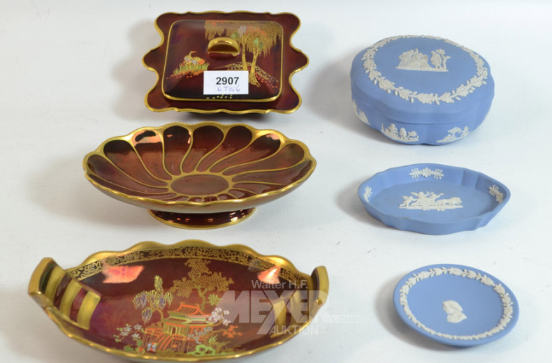 6 Teile Porzellan: 1 Deckeldose,