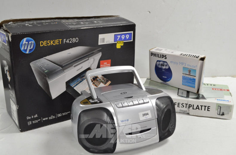 4 Teile Hausrat: Drucker, Festplatte,