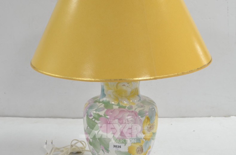Tischlampe, Porz.-Fuß, Blumenmotiv,