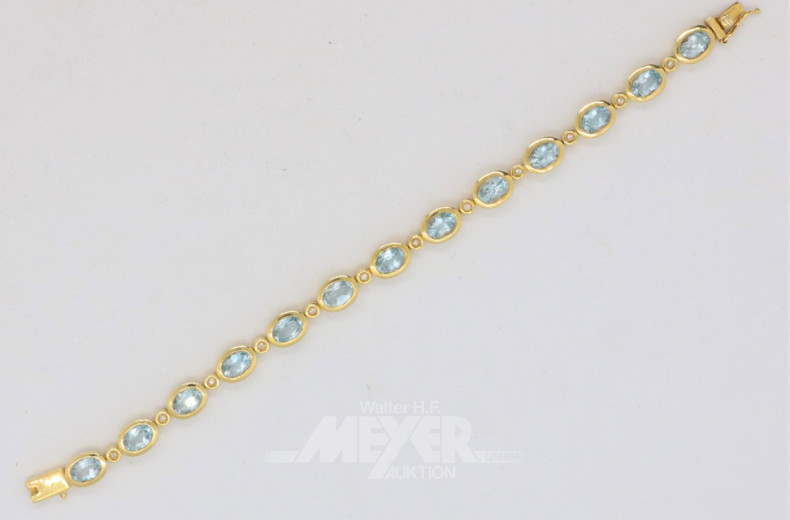 Armband, 585er GG, mit 13 hellblauen