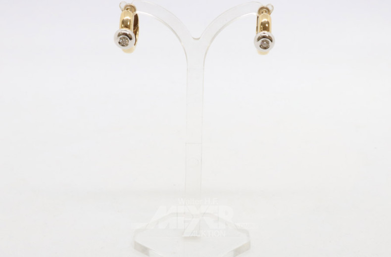 Paar Creolen, 585er GG mit je 1 Diamant