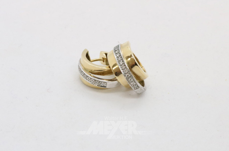 Paar Creolen, 585er GG mit kl. Diamanten