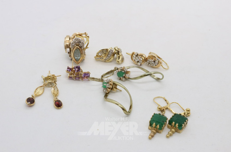 7 versch. Paar Ohrstecker, teilw. Gold