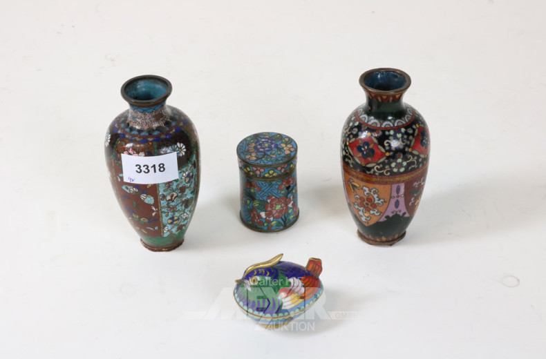 Cloisonne-Vasen Paar, floral,