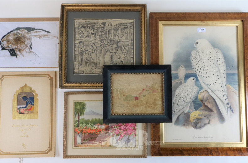 6 versch. Bilder, Drucke und Kunstmappen