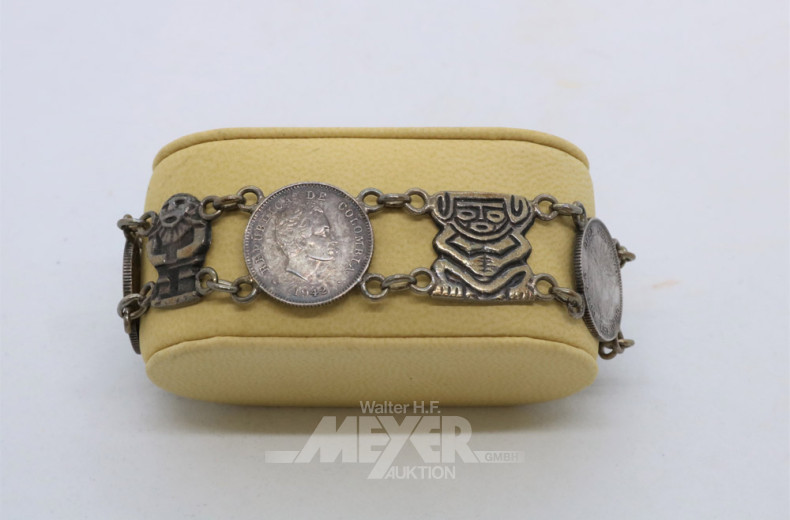 Münzarmband, Silber, ca. 25 gr.