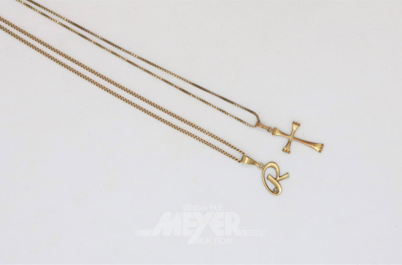 2 Ketten mit Anhänger, 333er GG, ca. 7 gr.