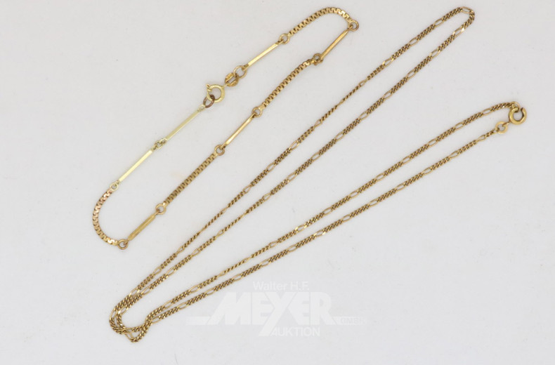 Kette, 333 GG, 1 Armband, 333 GG, ca. 8 g.