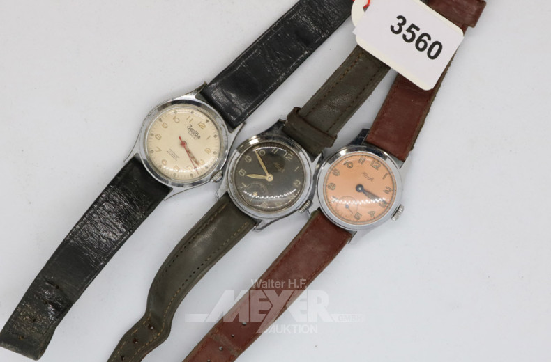 3 Arnbanduhren Vintage, 50er Jahre