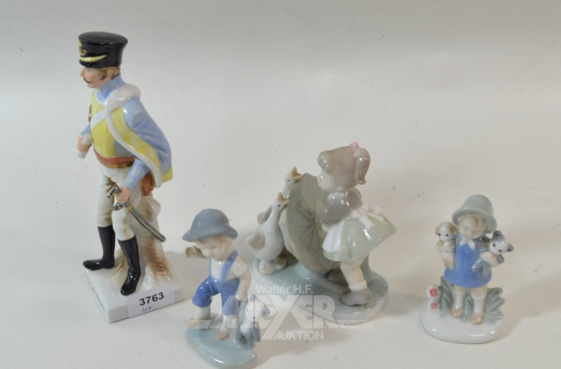 4 Porzellan-Figuren: Kinder, Offizier