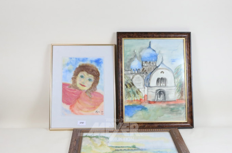 6 Aquarelle ''Landschaftsstillleben u.