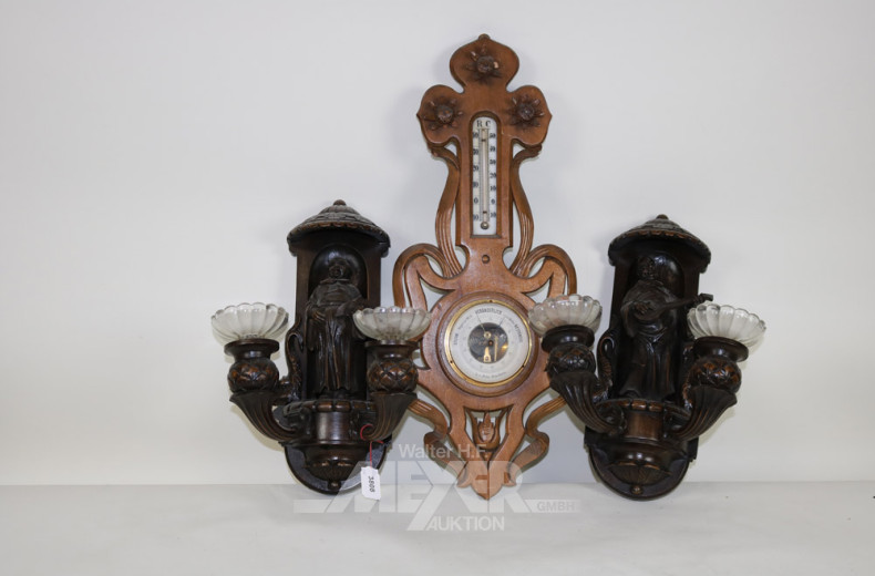 2 Wandkerzenleuchter, Eiche mit