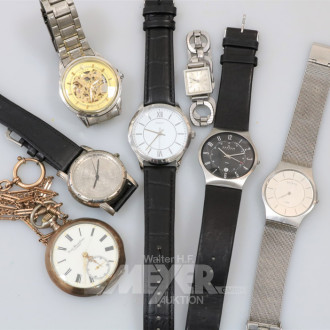 6 versch. Armbanduhren sowie 1 Taschenuhr