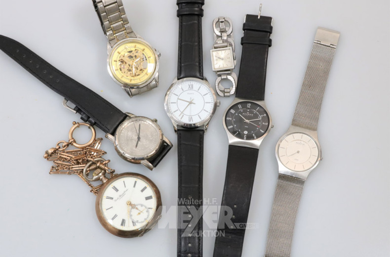 6 versch. Armbanduhren sowie 1 Taschenuhr