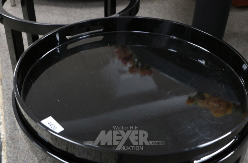 Paar runde Beistelltische, Lack schwarz,