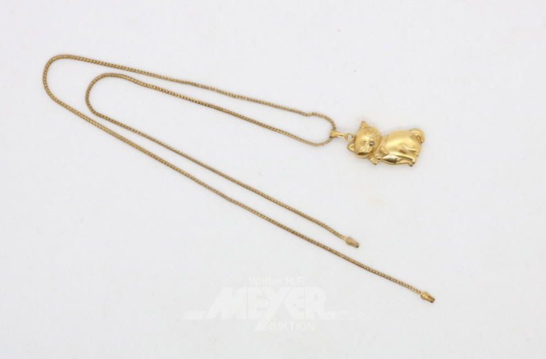Kette, 333er GG, mit Anhänger ''Katze''