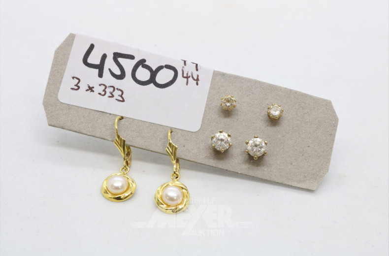 3 versch. Paar Ohrringe und Stecker,