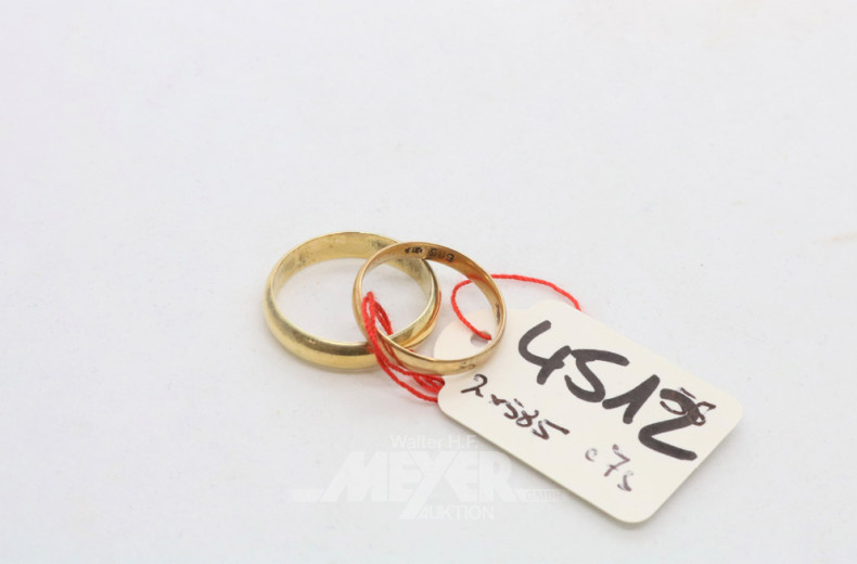 2 Trauringe, 585er GG, ca. 7 gr.