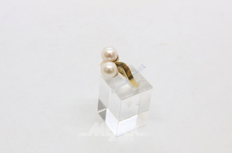 Damenring, 585er GG, mit 2 Perlen