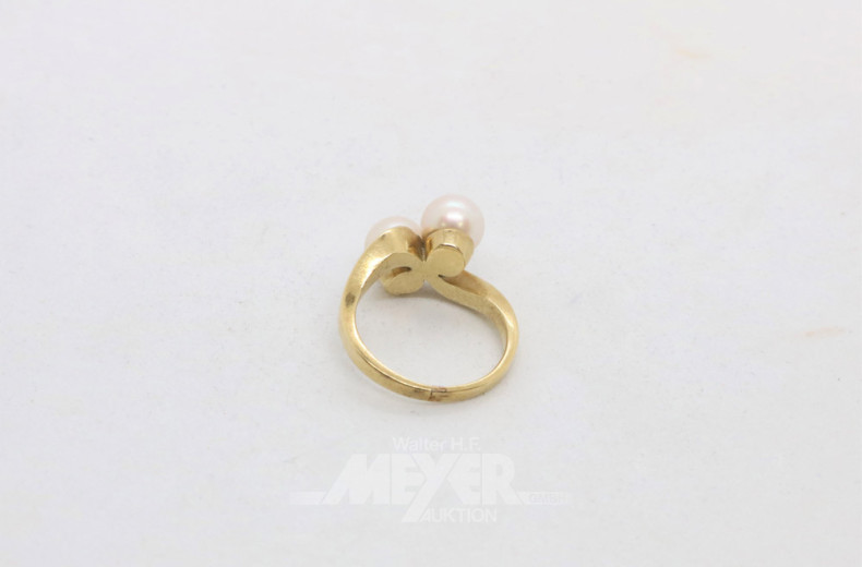 Damenring, 585er GG, mit 2 Perlen