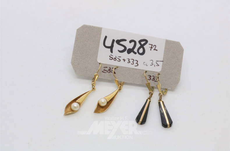 2 Paar Ohrgehänge, 333/585er GG