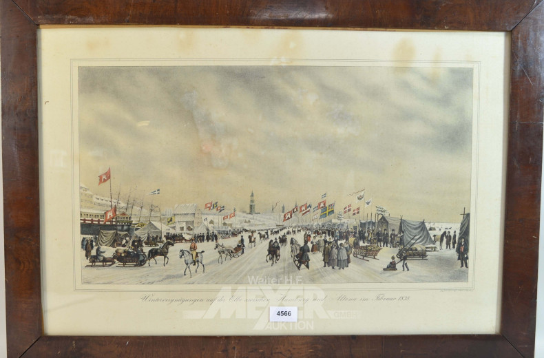 Druck ''Wintervergnügen auf der Elbe''