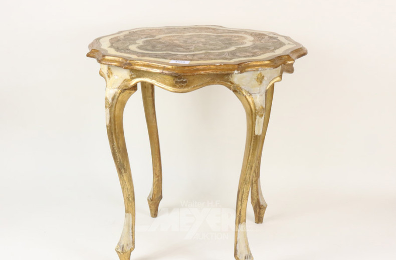 runder Couchtisch, gold/weiß gefaßt,