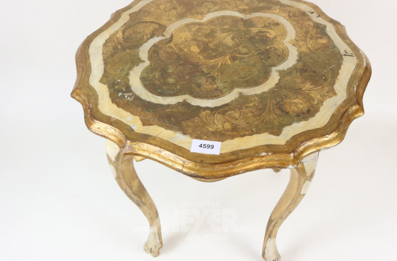 runder Couchtisch, gold/weiß gefaßt,