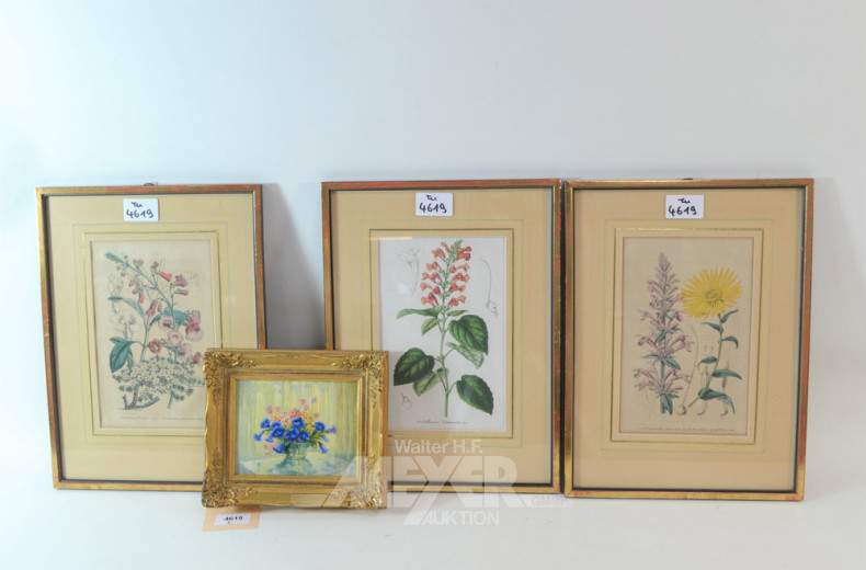 4 versch. Bilder ''Blumen''