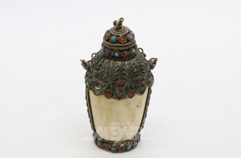 Snuffbottle, Horn, Metallmontierung