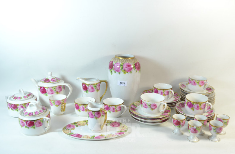 Posten versch. Serviceteile, Rosendekor,