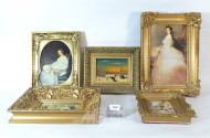 5 versch. kl. Bilder und Spiegel