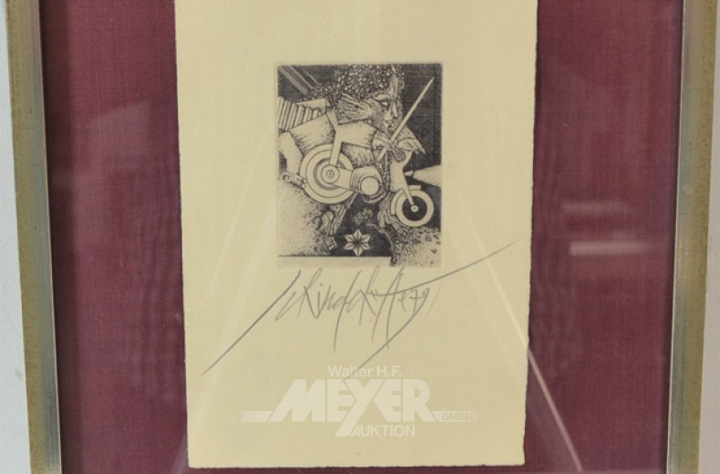 Radierung, ''Motorrad-Fahrt''