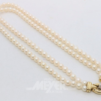Perlenkette, 2-reihig, mit 585er GG-
