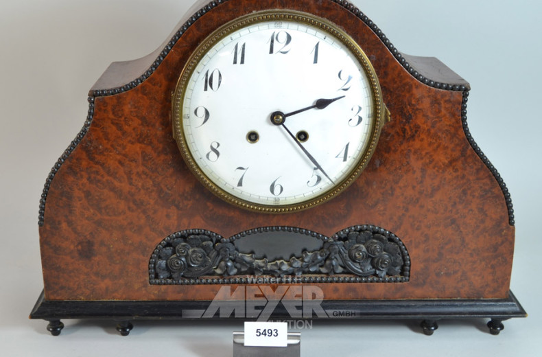 Kaminuhr, Wurzelholzfurniert,