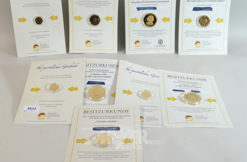Posten Gedenkmünzen, vergoldet,