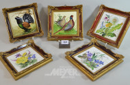 9 Porz.-Fliesen ''Blumen und Vogelmotive,