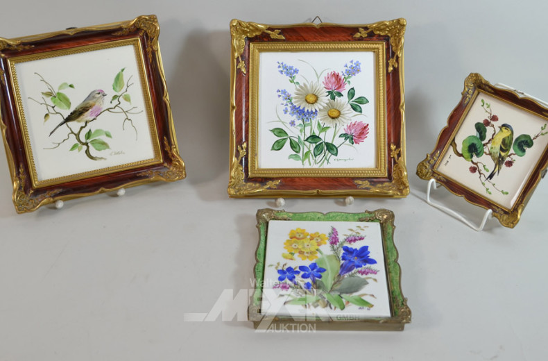 9 Porz.-Fliesen ''Blumen und Vogelmotive,