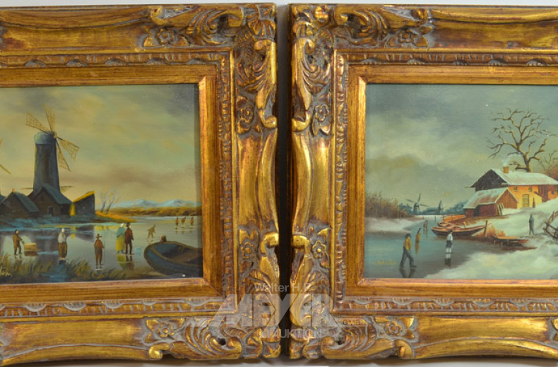 2 kl. Gemälde ''Winterlandschaft und