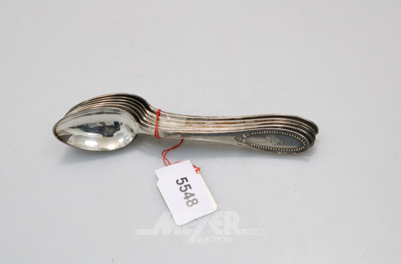 6 Kaffeelöffel, 800er Silber,