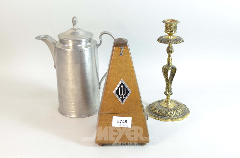 3 Teile Hausrat: Zinnkanne,