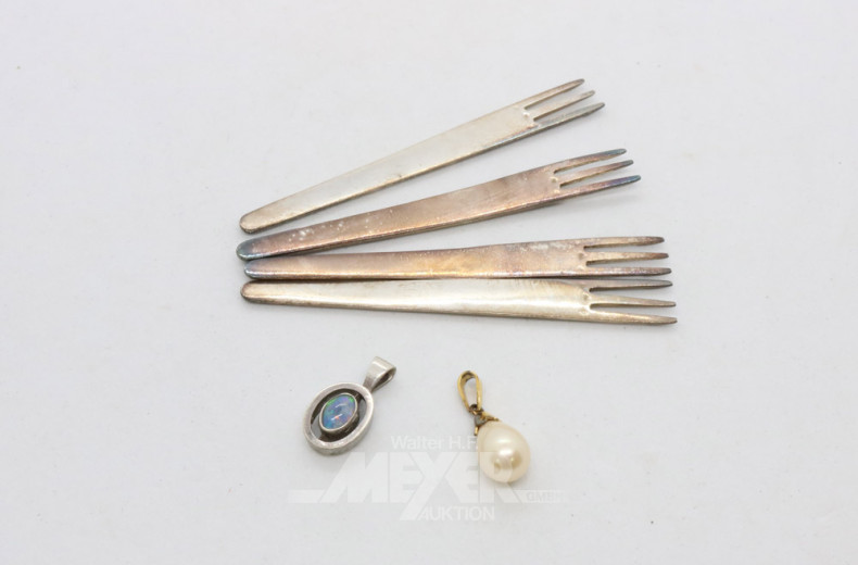 4 kl. Cocktailspieße, Silber und