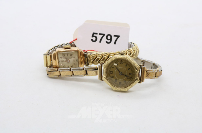 2 kl. Damenarmbanduhren, 585er GG,