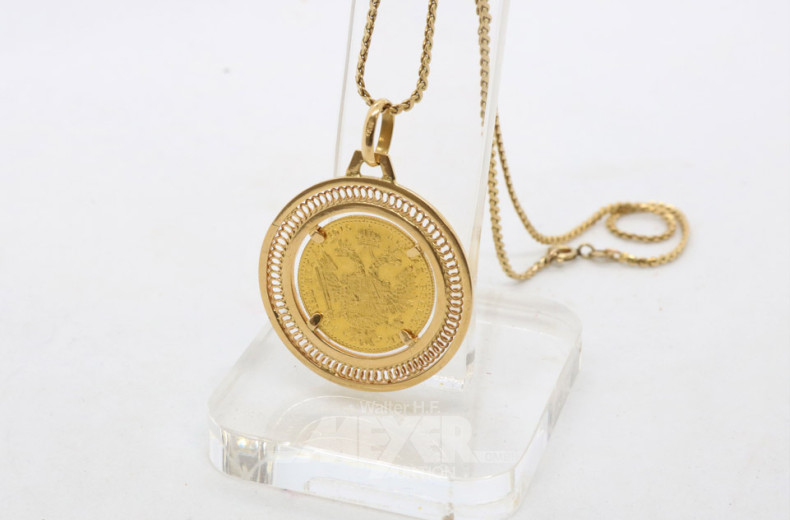 Halskette, 585er GG, mit 1 Münzanhänger,