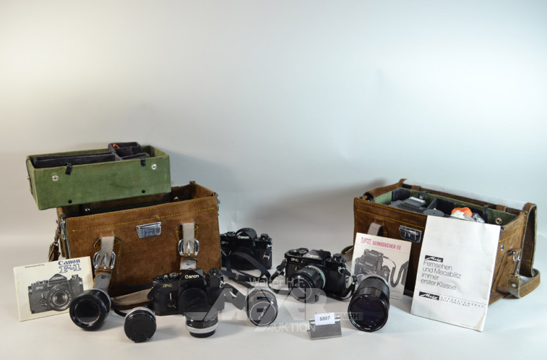 3 Fotoapparate ''CANON -F1'', 4 Objektive,