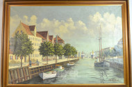 Gemälde, ''Hafenansicht mit Stadt''