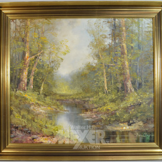 Gemälde, ''Waldlandschaft mit Fluß''