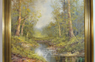 Gemälde, ''Waldlandschaft mit Fluß''
