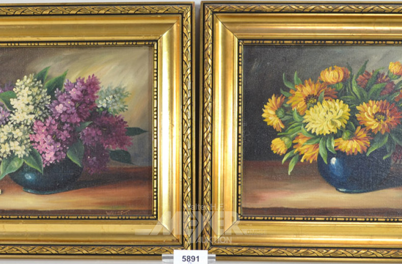 Paar kl. Gemälde, ''Blumenstillleben''